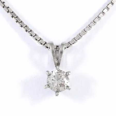 Hänge med vit sten (cz) bredd 5,5mm, kedja Venezia 45cm medföljer, silver 925/1000 3,5g. 