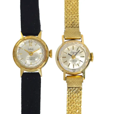 Damur Siduna, 14K (endast boett i guld), Ø17 mm, manuell, damur Eiger, 18K (endast boett i guld), Ø17 mm, manuell, Vikt: 0 g