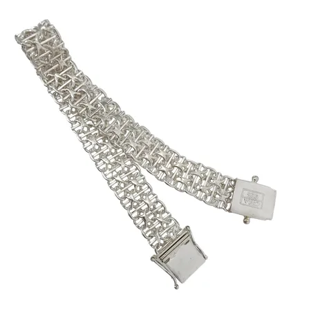 Armband X-länk med stav, silver 925/1000, Guldfynd (GHA), längd knäppt 19,0 cm, bredd 11 mm, fint skick Vikt: 17,3 g