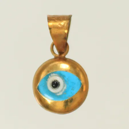 Hänge "öga" i glas, 15x8mm inkl ögla, 14K 0,5g totalt. 