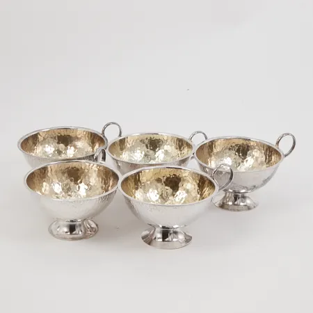 5 Punschbägare med handtag höjd 4cm Ø6,5cm, svagt förgylld insida, hamrad dekor, ABG, 830/1000,  Vikt: 133,7 g