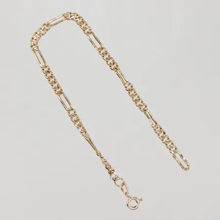 Armband Figaro 18,5cm, bredd 3,8mm, defekt lås, bucklor, skev, utländsk stämpel, 18K,  Vikt: 3 g