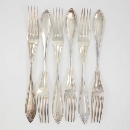 6 Matgafflar modell Svensk Spetsig 21,5cm, gravyr, CGH, 830/1000,  Vikt: 351,9 g