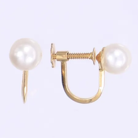 Ett par örhängen med pärlor skruvlås 18K Vikt: 2,2 g