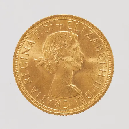 Mynt 1 Sovereign Elizabeth II 1958, Ø22mm, 22K Vikt: 8 g