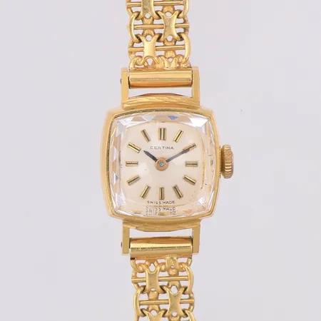 Damur Certina manuell 18K 15 x 15mm, armband X-länk med stav 17,5cm, defekt fungerar inte, 18K Vikt: 0 g