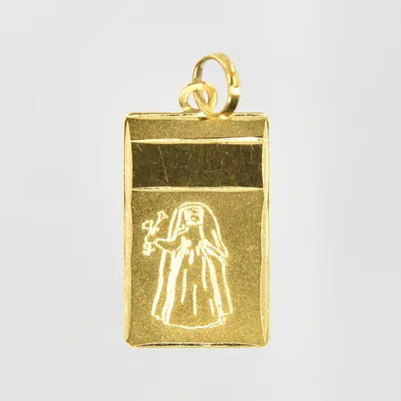 Hänge med kvinnofigur längd 20mm, bredd 10mm, 18K. Vikt: 0,9 g