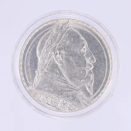 Silvermynt 2kr Gustaf II Adolf - Trehundraårs minne av Gustaf II Adolfs död vid Lützen 6 nov 1632, 1932, i etui, silver 800/1000 Vikt: 15 g