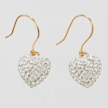 Örhängen med konstmassa med vita stenar, hjärtan, 18K, bruttovikt 2,0g Vikt: 2 g