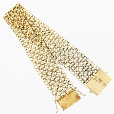 Armband X-länk längd 19cm bredd 13mm, en del av länkbit saknas, 18K Vikt: 25,3 g