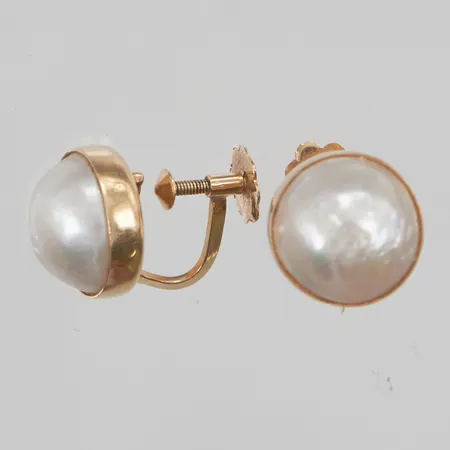 Örhängen mabépärlor 10mm, skruvlås 18K 4,3g.
