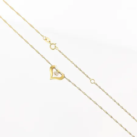 Kedja Singapore Guldfynd med hänge hjärta med sten, 10mm, längd 44/47cm, bredd 1mm, 18K Vikt: 1,6 g