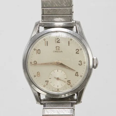 Herrur Omega, stål, manuell, 36mm, boettnr: 2639-10, verknr: 13481827, cal. v266, flexband i stål, repigt glas, servicebehov, inga tillbehör
