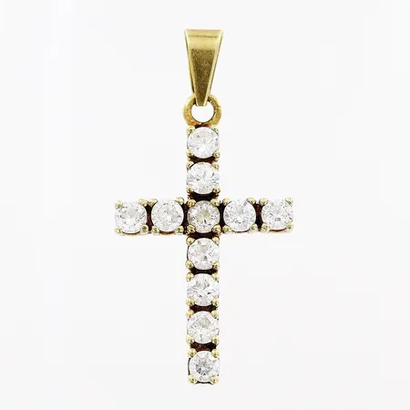 Hänge kors med vita stenar 25mm, 14K Vikt: 1,5 g