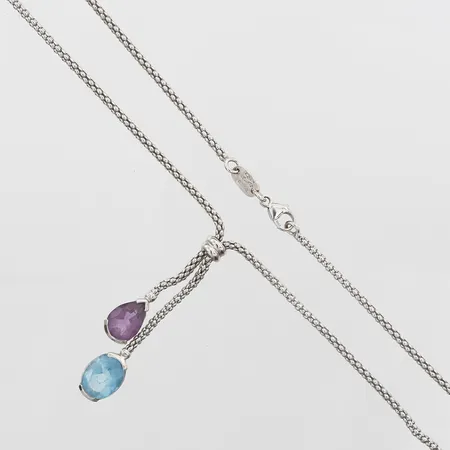 Collier topas och ametist, ormlänk, längd: 52cm, bredd: 8-2mm, Le-Gi Italien, vitguld 18K Vikt: 9,2 g