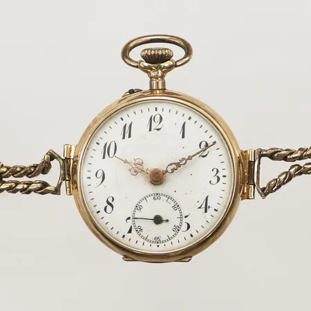 Mormorur med armband i dubblé, Ø30mm, 14K, liten sekundvisare, innerboett i metall samt bucklig boett