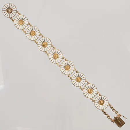 Armband Georg Jensen "Daisy" 19cm bredd 18mm förgylld, vit emalj, 925/1000 Silver 31,4g.
