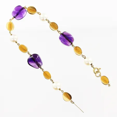 Armband med odlade pärlor och ametister, 18cm, defekt länk, 18K,  Vikt: 7,8 g