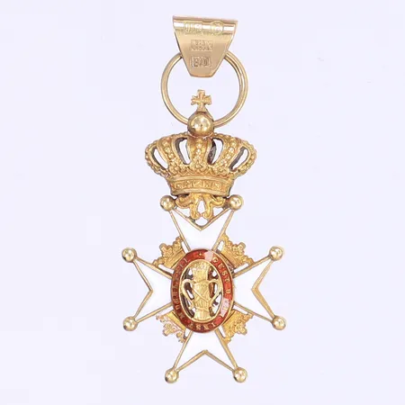 Medalj Vasaordern, Gustaf D III MDCCLXXII, dekor i emalj, längd 40mm inkl ögla bredd 15mm, Göteborg 2000 18K Vikt: 4,2 g