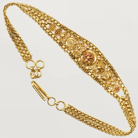 Armband längd 17-19cm, bredd 4,4-12mm, defekt, 21K  Vikt: 9 g