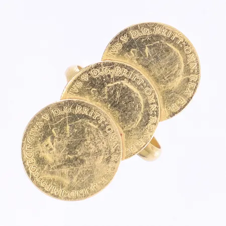 Ring med myntdekor stl:17¾, bredd 3-33mm, något skev, 21K Vikt: 5,4 g