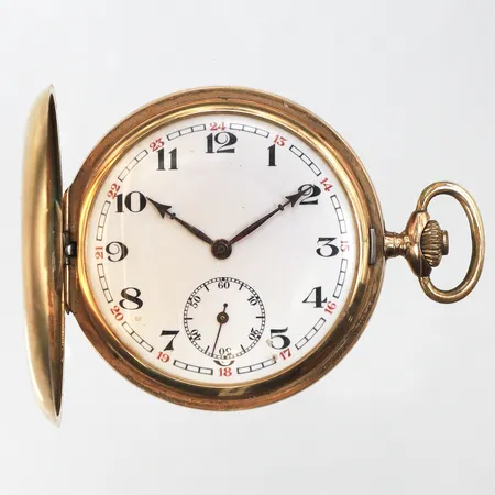 Savonett Perfecta,tickar igång men ej funktionstestad,diameter ca 5 cm,gravyr på innerboetten som är gulmetall,14k. Vikt: 99,8 g