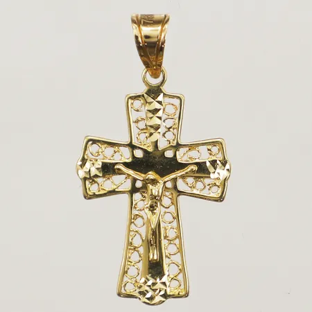 Hänge Krucifix, längd inkl ögla 30mm, bredd 6,1-15,8mm 18K  Vikt: 1,7 g