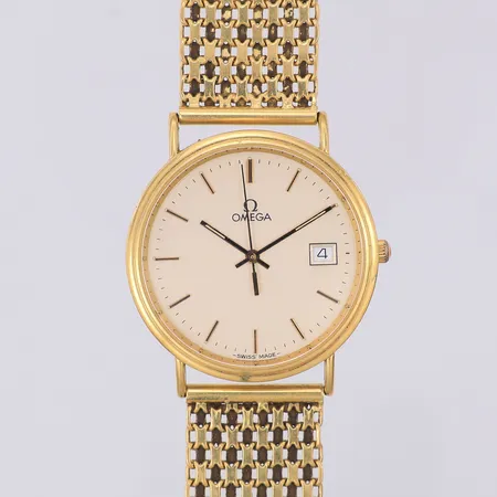 Herrur Omega quartz Ø33mm 18K gravyr, armband X-länk ca 20cm, står still18K Vikt: 0 g