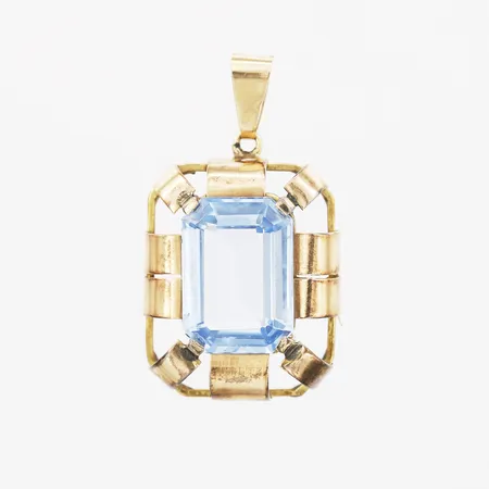 Hänge med blå sten, längd: 32mm, bredd: 18mm, gul/rödguld 18K Vikt: 5,3 g