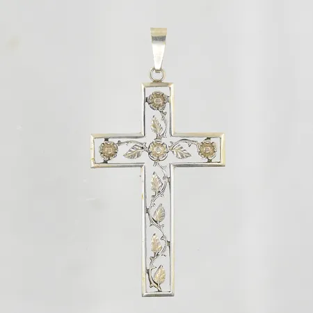 Hänge Kors design Hugo Grün längd 55mm, bredd 28mm, tillverkat V8/1947, silver. Vikt: 2,7 g