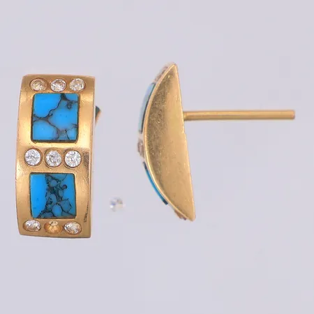 Ett par örhängen 15mm vita & blå stenar, två saknas, en stopp saknas, 18K Vikt: 4,4 g