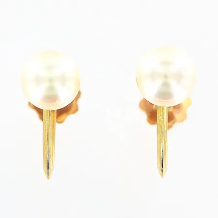 Örhängen 14x6mm odlad saltvattenpärla Ø6mm, skruvfäste, 18K  Vikt: 2,1 g