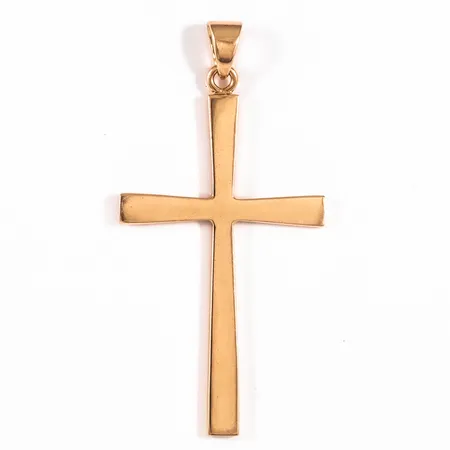 Umeåtillverkat hänge kors (massivt) bredd 30,5mm, längd 61mm, stämplad GIU (Guldsmedjan i Umeå AB, Umeå), 18K 9,5g. 