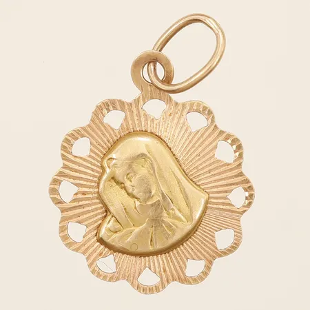 Hänge Jungfru Maria ca 20mm inkl ögla, bredd 14mm, 14K  Vikt: 0,8 g