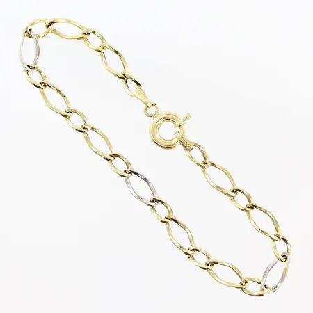 Armband längd 19,5cm, bredd 5,5mm, vit/gulguld, mindre bucklor, 14K Vikt: 3,1 g