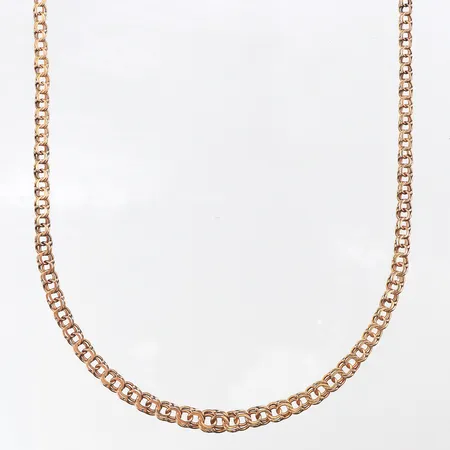Collier Bismarck Ädelsmycken Aktiebolag Stockholm,bruksslitage,längd ca 46 cm,bredd 4.1-6.8 mm,18k. Vikt: 15,1 g
