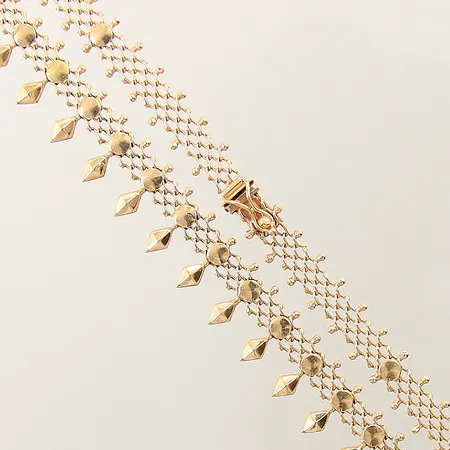 Collier med integrerade hängen längd 44cm bredd 5-4mm 18K  Vikt: 19,6 g