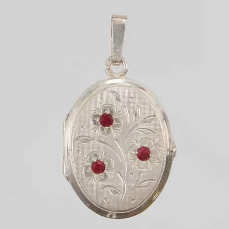 Medaljong 26mm röda stenar 925/1000 Silver 4,2g.