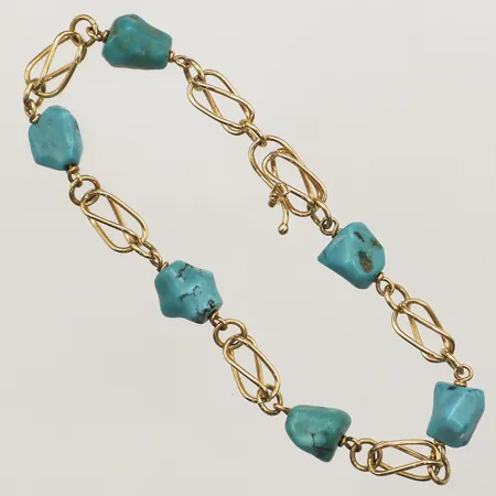 Armband med turkoser, längd 17,5cm, bredd ca 5mm, 18K Vikt: 8 g