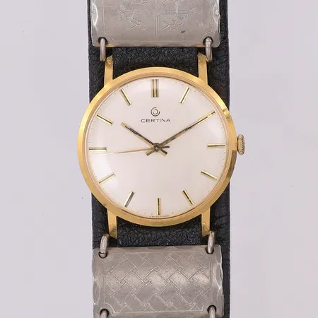 Herrur Certina manuell Ø34mm 18K, armband tenn/läder Jokkmokkstenn, defekt det genomgående bandet av Vikt: 0 g