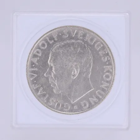 Silvermynt 5kr Gustaf VI Sveriges Konung - Med folket för fosterlandet - Svensk Odlings Befrämjare 1952, i etui, silver 400/1000 vikt ca 23g Vikt: 23 g