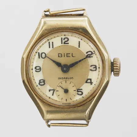 Damur Biel Incabloc, Ø 21 mm, boettnummer: 14881, slitage, bandhorn defekta/av, 14K guld. Bruttovikt: 10,8g