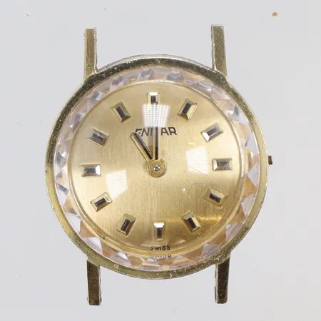 Damur Enicar 18K Ø19mm defekt går ej, saknar krona, utan länk bruttovikt 8,6g 