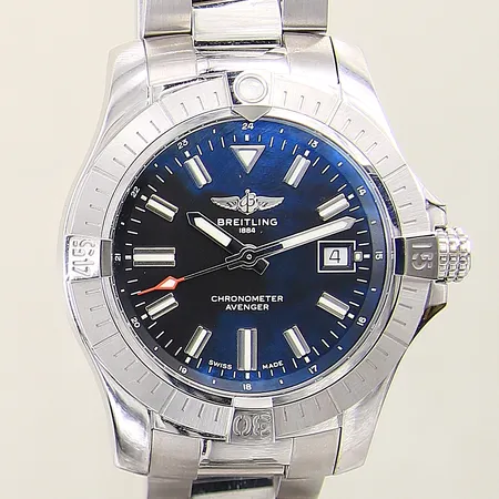 Herrur Breitling Avenger stål automatisk Ø43mm ref-nr:A17318 serie-nr:6264999, Cal: SW200-1 verk-nr:DM19.2/217 stållänk datum safirglas extra länkbitar certifikat tag manual, kvitto från Bo Berggren 2020, reseetui box ytterkartong