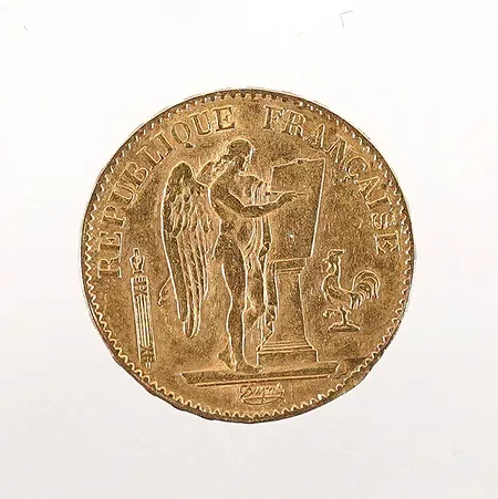 Mynt 20 Franc Ängel 1877 Ø21mm 21,6k 6,4g Vikt: 6,4 g