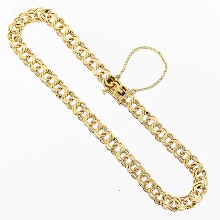 Armband Bismarck längd 19,5cm, bredd 5mm, säkerhetskedja, slitage på lås, 18K Vikt: 8,8 g