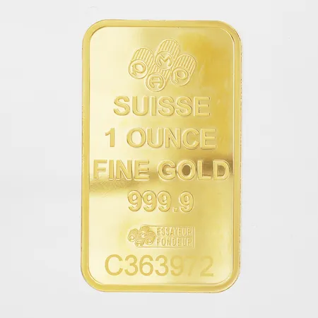 Guldtacka PAMP Suisse 1 Oz, serie-nr: C363972, bruten plombering, 24K  Vikt: 31,1 g