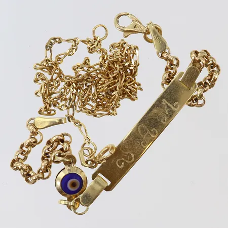 Guldskrot defekt gravyr 14K.  Vikt: 4,6 g