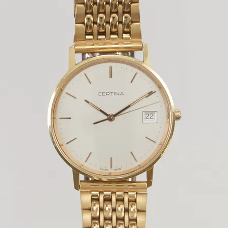 Herrur Certina 18K 33,5mm quartz, band i doublé, går ej, batteribyte krävs, gravyr.