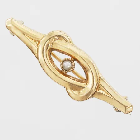 Brosch fröpärla Ø2mm, 12 x 36mm, Stockholm 1911, 18K  Vikt: 1,9 g